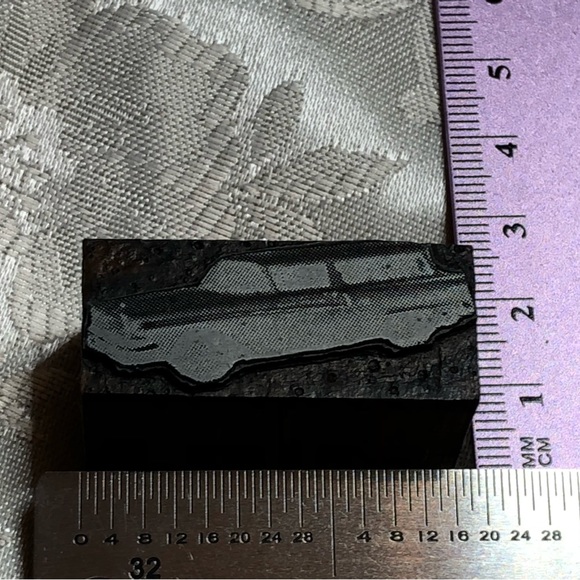 Antique Wooden Print Block 50s Station Wagon Screened - Picture 5 of 5